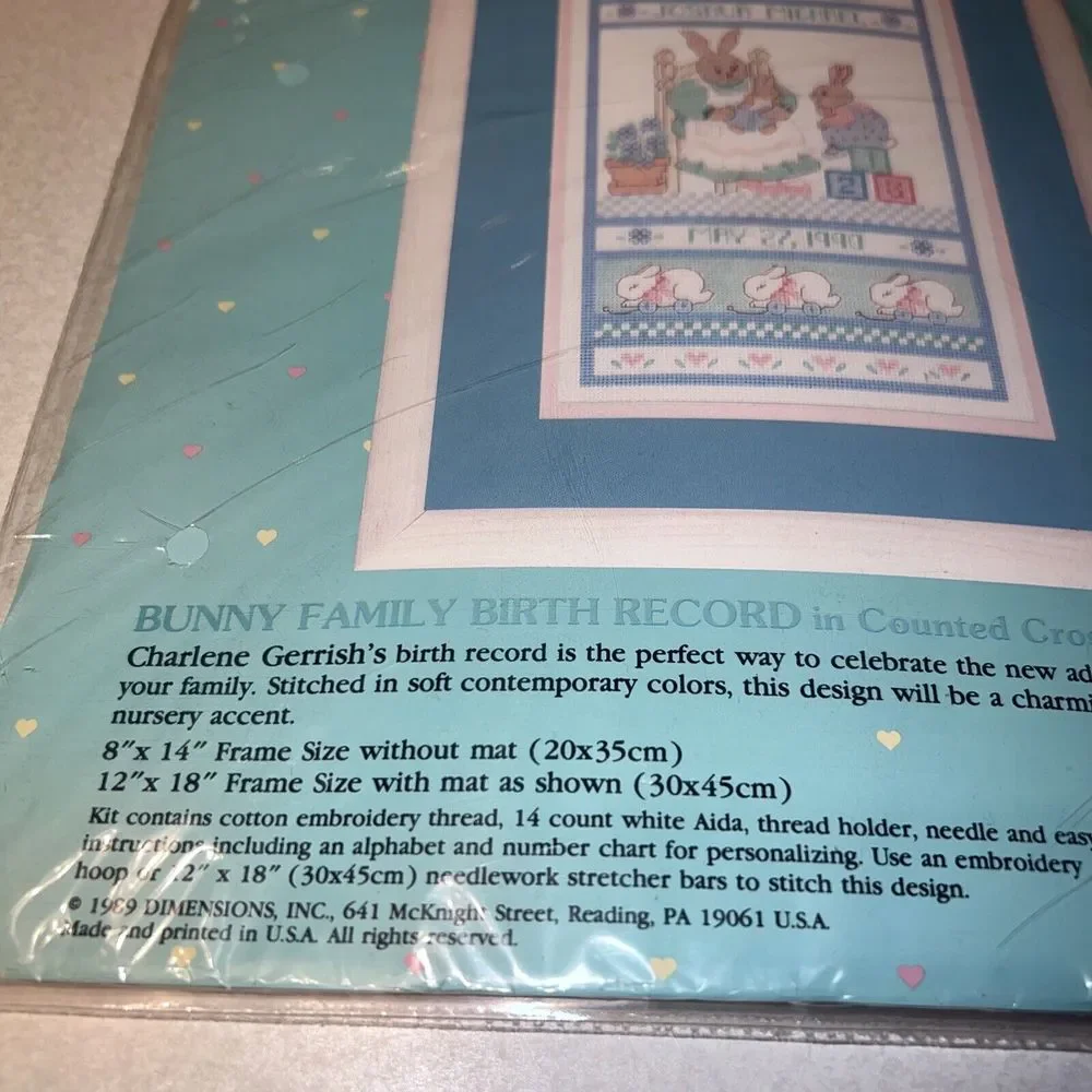 Dimensions Sunset Baby Hugs Bunny Family Birth‎ Record Counted Cross Stitch Kit